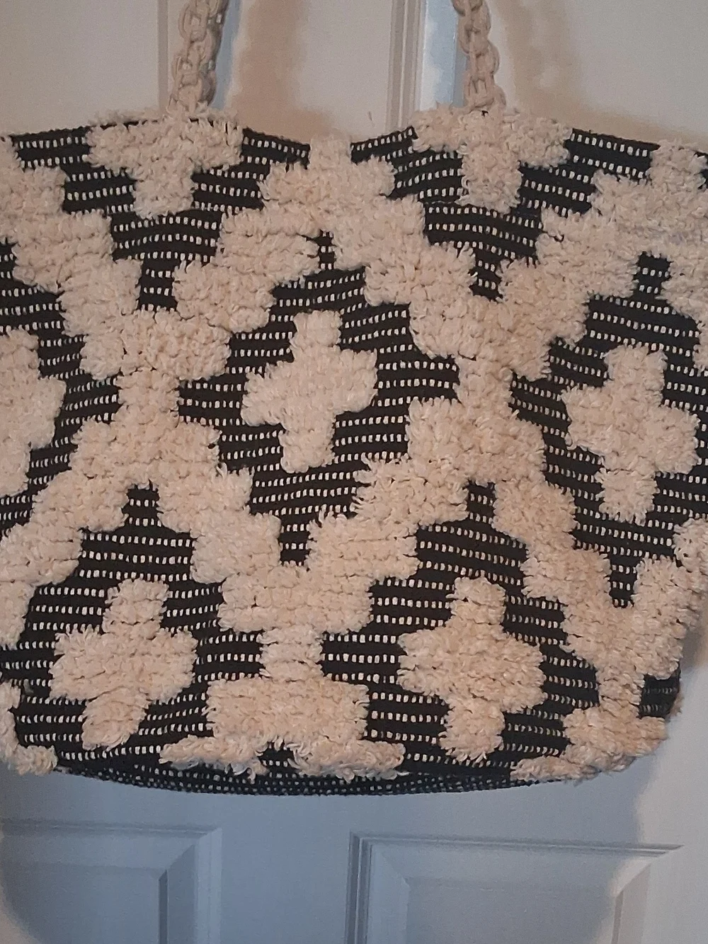 Anthropologie Large Black And Cream Boho Style Tote Bag